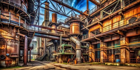 Fototapeta premium Industrial Ascent: Rugged, metallic, worn, rusty, industrial