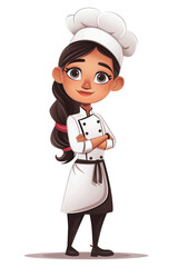 latina  female masterchef cook . Clipart PNG image . Transparent background . Cartoon vector style