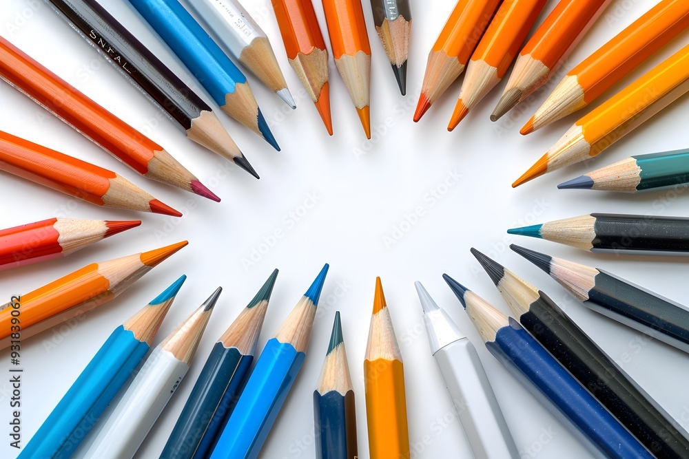Poster vibrant array of colored pencils arranged in a circular pattern