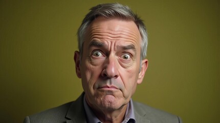 Fototapeta premium Shocked Senior Man Portrait: Expressive Facial Reaction of Elderly Gentleman on Yellow Background