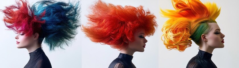 Three Women with Colorful, Spiky Hairstyles in Profile