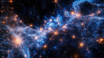 Fototapeta premium Bright stars and swirling gas clouds create an intricate cosmic tapestry in a mesmerizing deep space setting