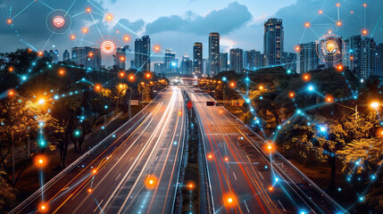 Obraz premium Smart city with self-driving transport