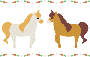 馬（白馬）とニンジンのラインのイラスト