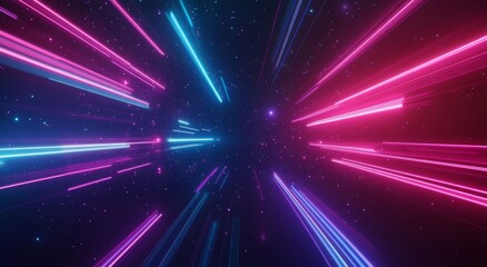 Fototapeta premium Abstract Neon Lights Background Pink and Blue Streaks in Dark Space