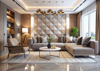 Modern Elegance: Sleek, minimalist, neutral colors, geometric patterns, contemporary