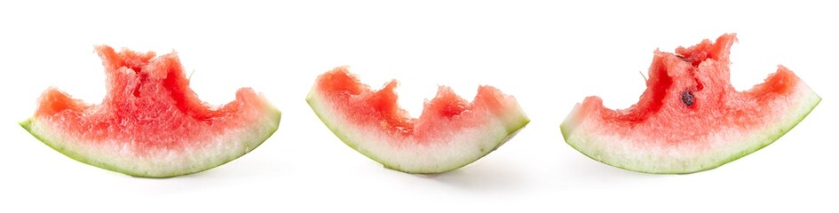 Watermelon slice eaten isolated on white background