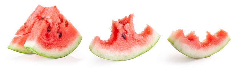 pieces of watermelon with bite isolated on white background
