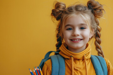 Thoughtful girl with colored pencils