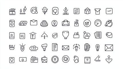 Vector set of thin line mini icons, featuring simple outlines on a 24x24px grid. Pixel-perfect design with editable strokes.