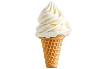 vanilla ice cream swirl atop a crispy waffle cone