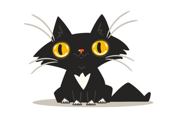 Cute black kitten cartoon vector illustration isolated on white background