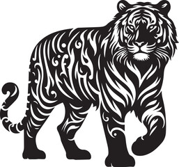 tiger silhouette vector black and white, tiger vector illustration, 