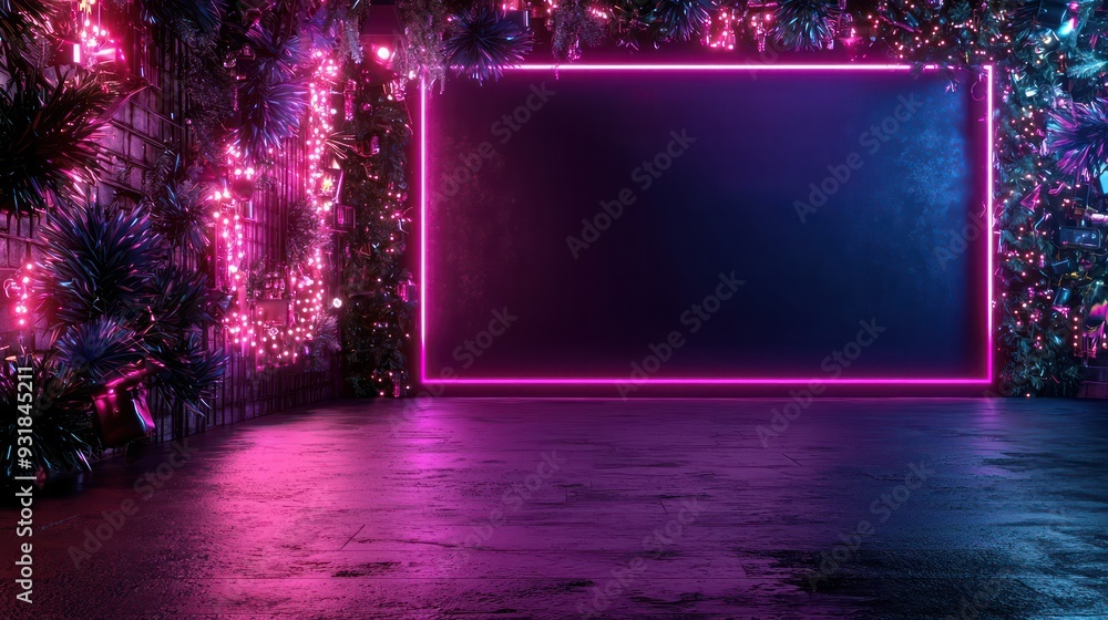 Poster a neon sign with a black background. the background is dark and the sign is the only light source