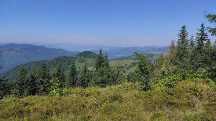 mountains in summer, carpathians, beautiful view of mountains and houses in mountains, countryside