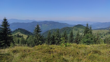mountains in summer, carpathians, beautiful view of mountains and houses in mountains, countryside