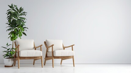 Isolated armchairs and plant on white background : Generative AI