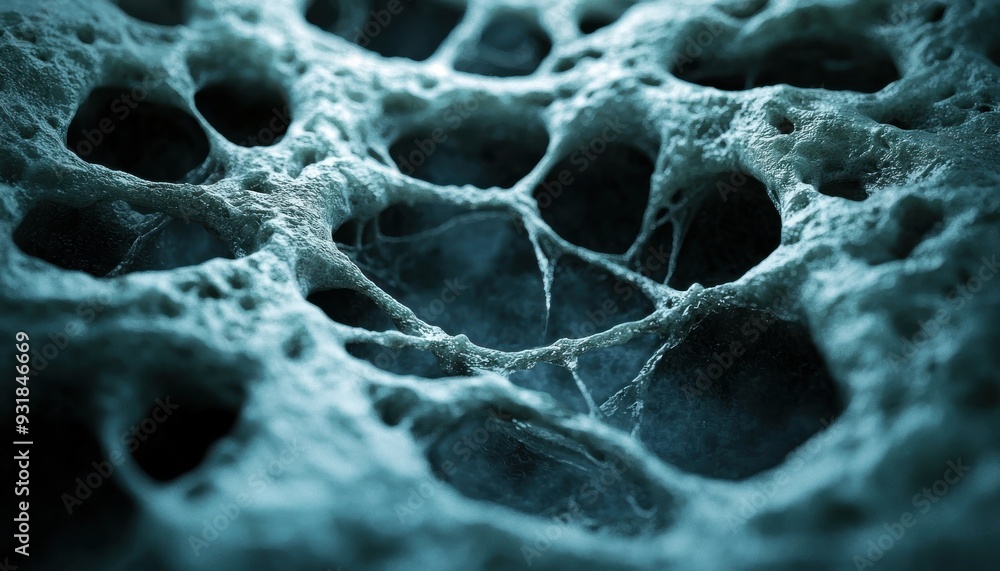 Poster close-up of a textured surface revealing intricate patterns and shapes, creating a captivating abstr