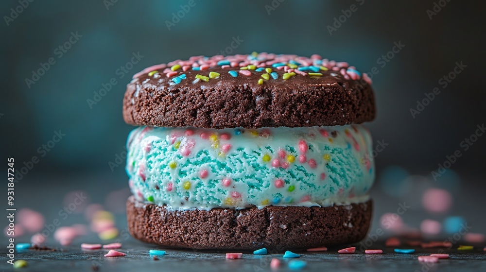 Aufkleber a high-end image of a gourmet ice cream sandwich with a decadent chocolate cookie exterior and a gen