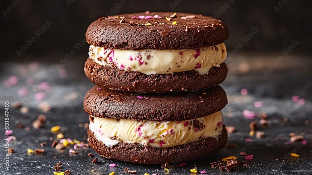 Aufkleber a high-end image of a gourmet ice cream sandwich with a decadent chocolate cookie exterior and a gen