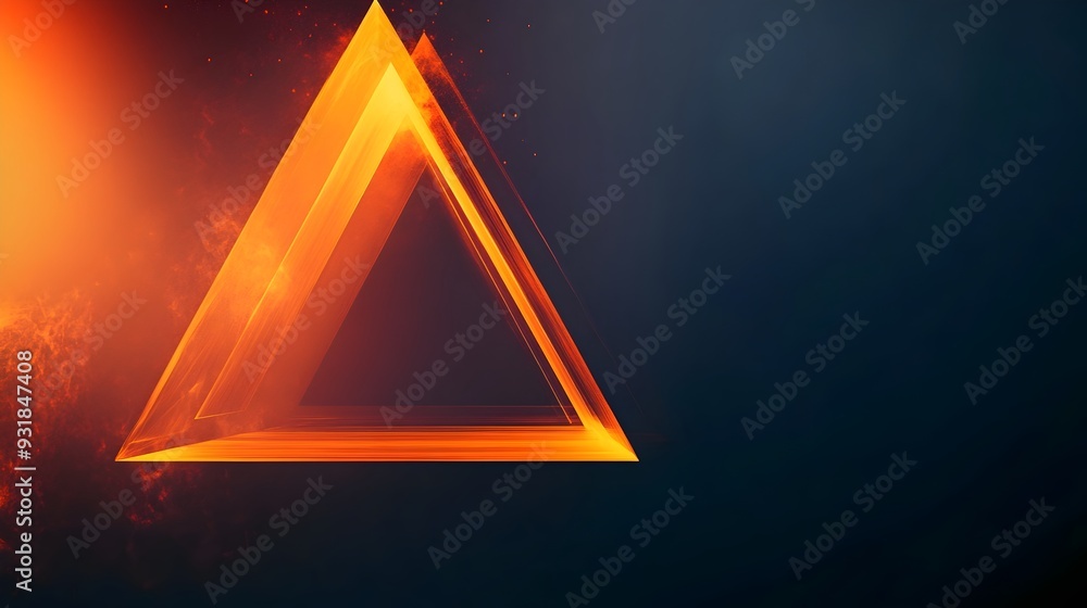 Poster floating orange triangle in minimalist dark gradient background
