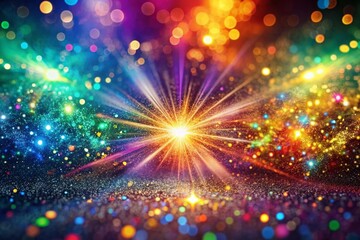 Fototapeta premium Prismatic Glitter Burst: Exploding glitter particles create a colorful and abstract background, evoking a sense of joy and celebration.