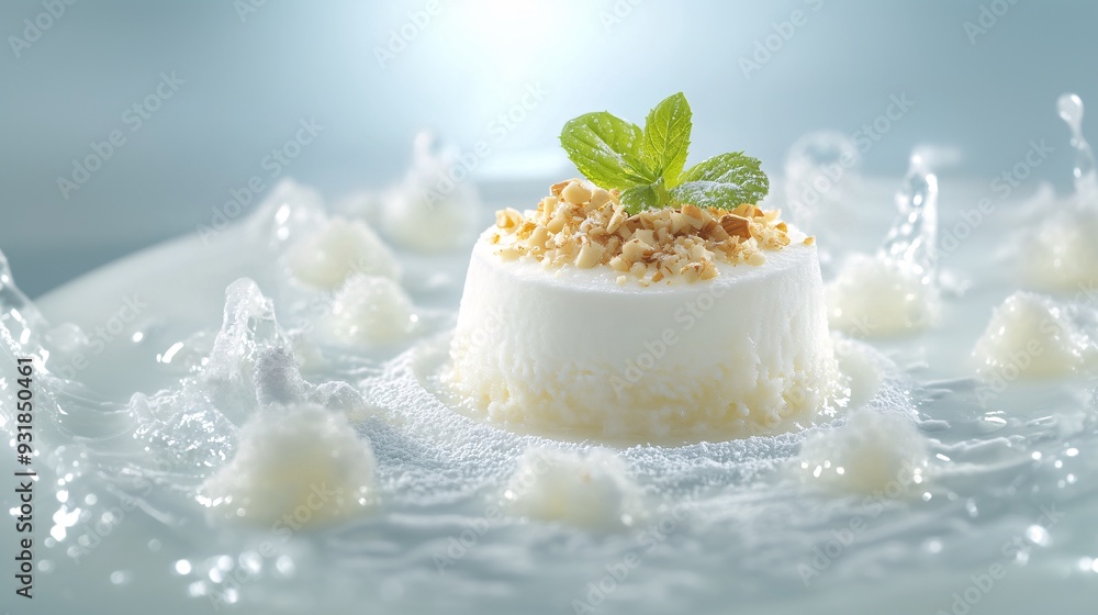 Poster an elegant presentation of a modern ice cream dessert with a unique flavor combination, beautifully 