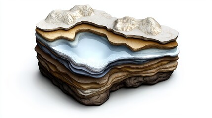 A detailed cross section of a mountain, showing layers of rock, soil, and underground water sources