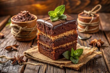 Rustic Choco-Sponge Charm: Unrefined, homey sponge and rustic chocolate elements, exuding warmth and coziness in earthy, organic tones.