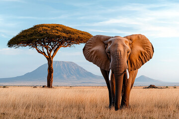 Obraz premium The Majestic Elephant Stands Proudly Under the African Sky Embraced by Natures Serenity