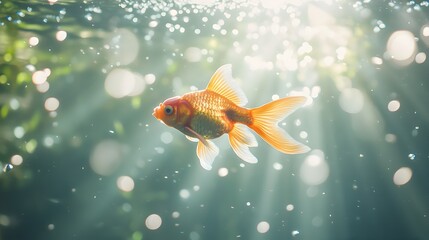 Graceful Goldfish Gliding Through Crystal-Clear Underwater World