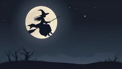halloween witch flying on broom