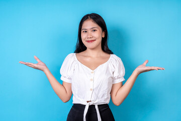 Women are doing various poses on a blue background.