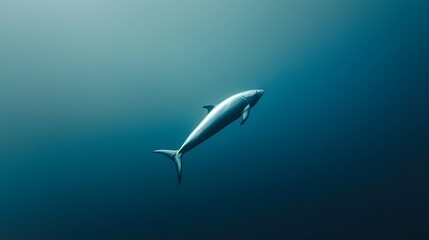 Fototapeta premium Solitary Silver Fish Gliding Through Tranquil Blue Ocean