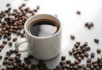 Fototapeta premium Coffee Cup and Roasted Coffee Beans on White Background