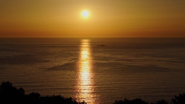 Fiery Sunset Over Sea In Nigran, Spain - Aerial Drone Shot