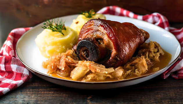 eisbein, schweinshaxe, haxen, essen, sauerkraut, kartoffelbrei, brei, kartoffeln, neu. m&uuml;nchen, close, up, bayrisch, bayern, wiesn, oktoberfest, foto, makro, ad, 1