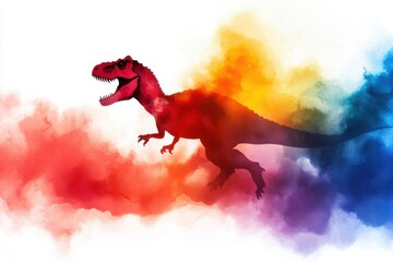 Obraz premium A vibrant illustration of a dinosaur surrounded by colorful smoke, capturing a sense of adventure and prehistoric wonder.