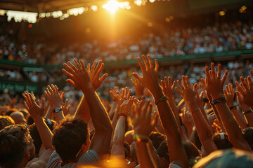 Exciting tennis action at Wimbledon during sunset