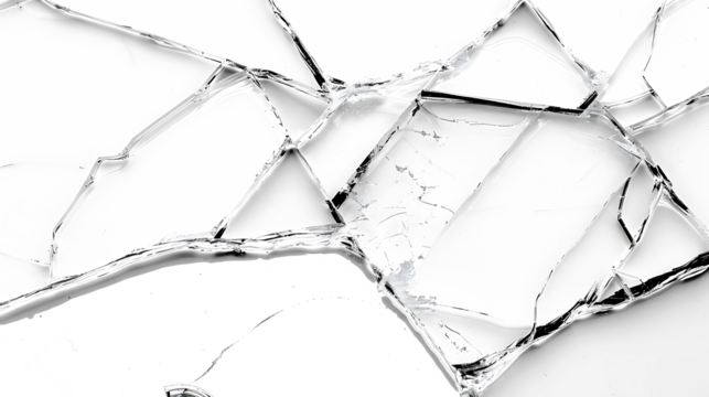 cracks broken glass isolation on white background