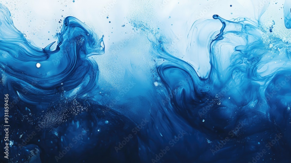 Aufkleber Blue background with abstract ink splashes, creating an artistic effect