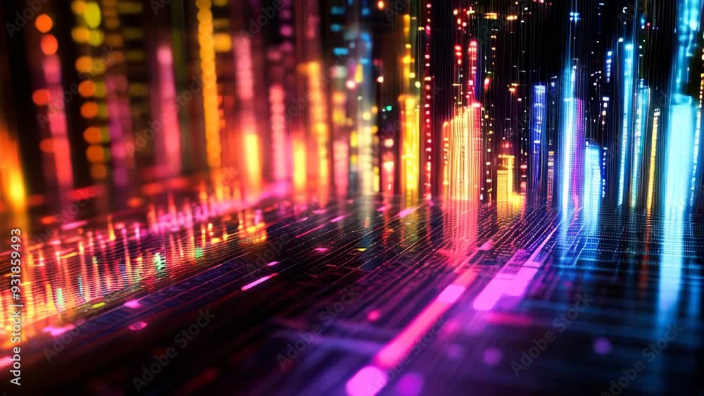 Poster abstract financial background with glowing stock charts and bar graphs