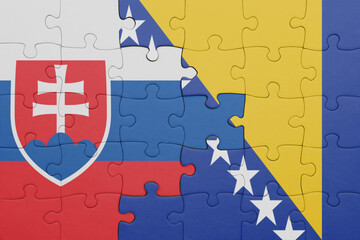 Naklejka premium puzzle with the colourful national flag of bosnia and herzegovina and flag of slovakia.