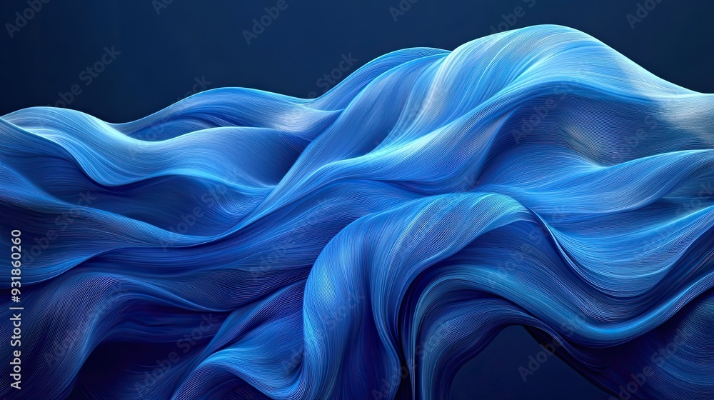 Poster blue background with flowing, abstract wave patterns, creating a sense of movement