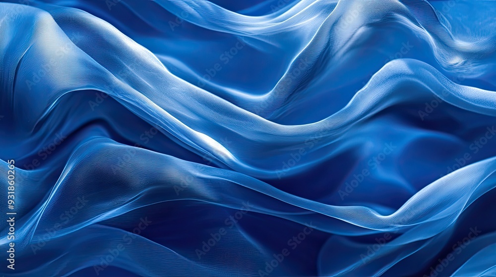 Poster blue background with flowing, abstract wave patterns, creating a sense of movement