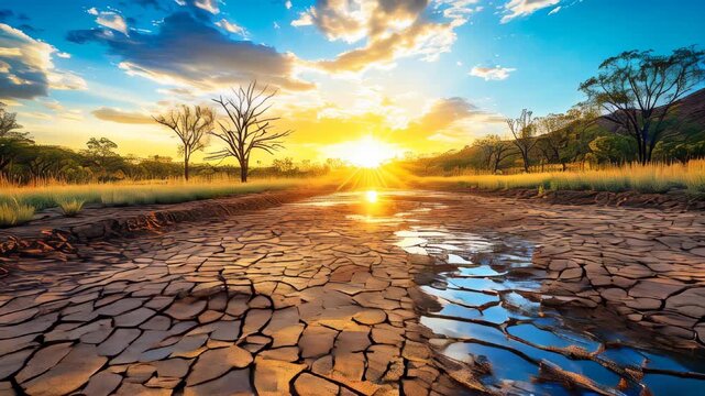 A desert landscape with cracked earth