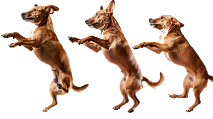 set of floated dog jumping gesture try to bite something in the air isolate on withe background 