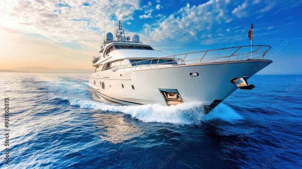 Wall mural a luxury yacht cruising through the blue ocean