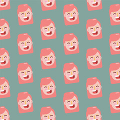 Happy girl repeat pattern.Seamless pattern with girl face laughing.Vector graphic illustration background.