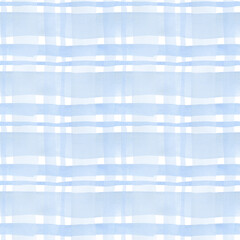 Watercolor checkered background. Seamless blue pattern with hand drawn stripes for fabric texture, wallpaper, home decor prints